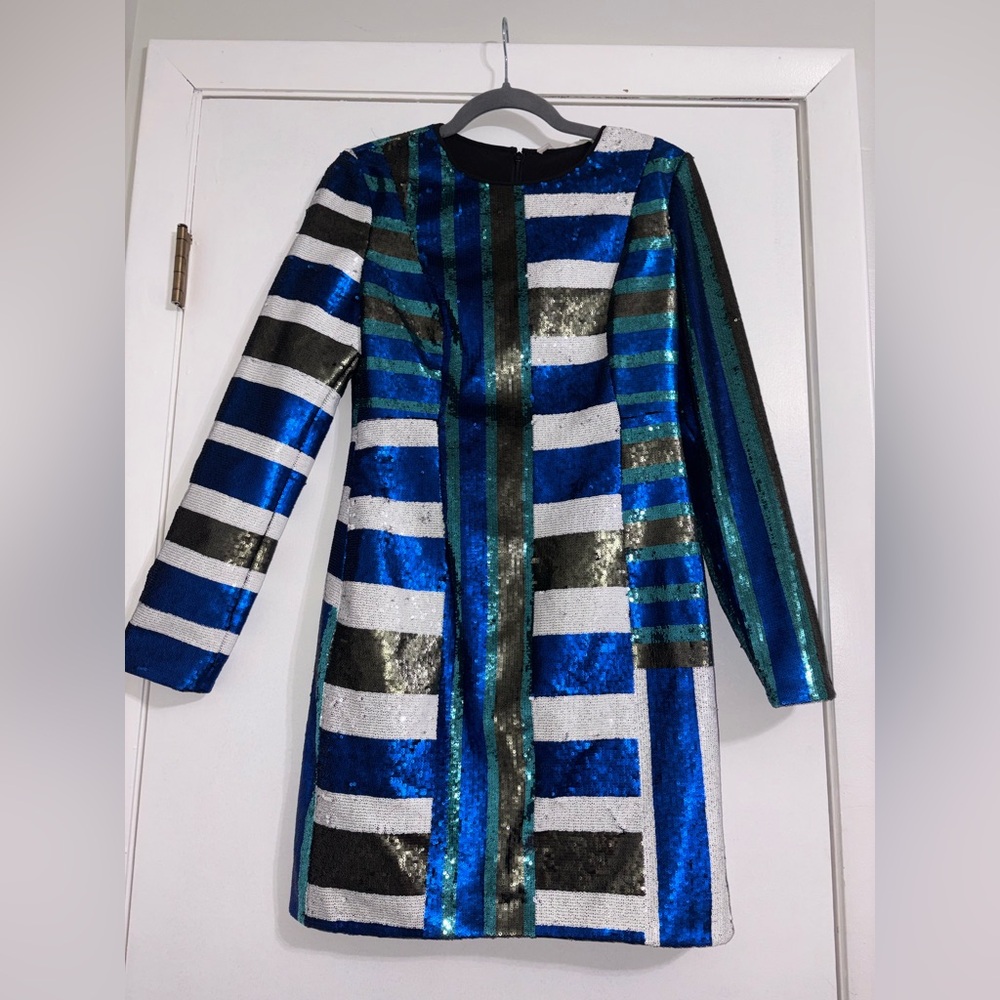Diane von Furstenberg Striped Sequin Long-Sleeve Dress – Size 4 – NWT ✨🖤 - Picture 5 of 6